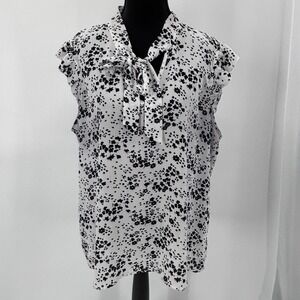 Chapter One Black Ditsy Floral Ruffle Coquette Aesthetic Tie Neck Blouse